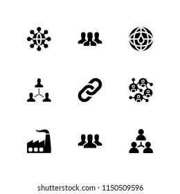 9 community icons in vector set. maps and location, team, teamwork and infrastructure illustration for web and graphic design