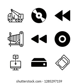 9 compact icons with tranfer from camera to computer and crane in this set