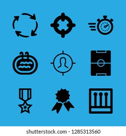 9 competition icons with focus with a circle with four lines and matches in this set