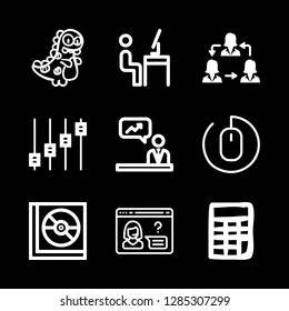 9 computer icons with analytics and compact disc in this set