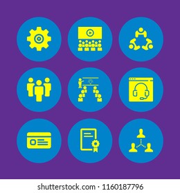 9 conference icons in vector set. video chat, meeting, team and university illustration for web and graphic design