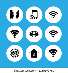 9 connectivity icons in vector set. wifi, vision, turing test and maps and location illustration for web and graphic design