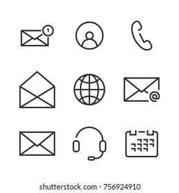 9 Contact Line Icons. Icons for user interface and web