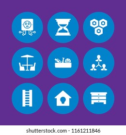 9 contemporary icons in vector set. house, drawer, hexagonal and cupboard illustration for web and graphic design