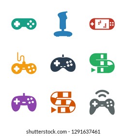 9 controller icons. Trendy controller icons white background. Included filled icons such as joystick, dice game, portable game console. controller icon for web and mobile.