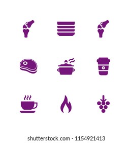 9 cooking icons in vector set. flame, steak, bones and cook illustration for web and graphic design