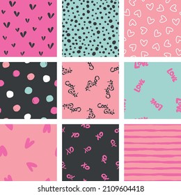 9 cool seamless patterns. Trendy textures and backgrounds for Fashion, Textile, Cards Design, Wall art, Scrapbooking, etc. 