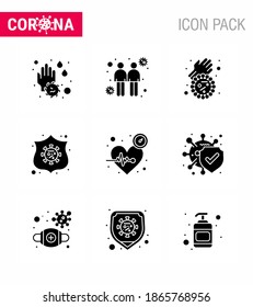 9 Coronavirus Emergency Iconset Blue Design such as  heart; virus; bacteria; shield; protection viral coronavirus 2019-nov disease Vector Design Elements