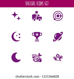 9 cosmos icons in vector set. explosion, saturn, earth pictures and satellite illustration for web and graphic design