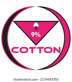 9% cotton vector art illustration sign symbol  circular shape business stamp isolated on white background