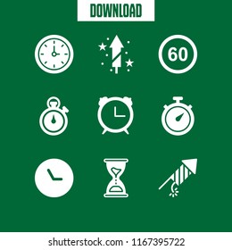 9 countdown vector icon set with minute countdown, time, wall clock and chronometer icons for mobile and web