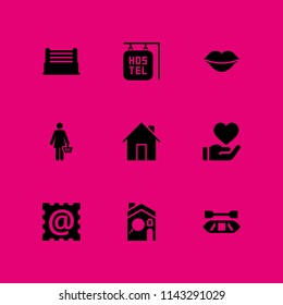 9 couple icon set with at, canoe and hostel vector illustration for graphic design and web