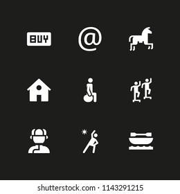 9 couple icon set with horseriding, kayak and exercise vector illustration for graphic design and web