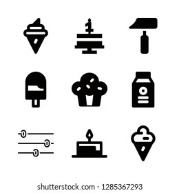 9 cream icons with tones and paint roller of filled silhouette in this set