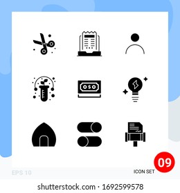 9 Creative Icons Modern Signs and Symbols of dollar; test; newspaper; plant; user Editable Vector Design Elements