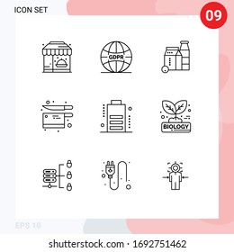 9 Creative Icons Modern Signs and Symbols of charge; knife; milk; utensil; cooking Editable Vector Design Elements