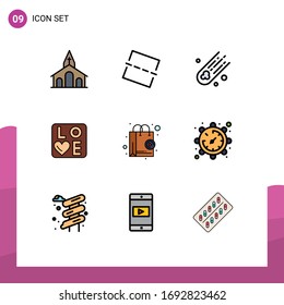 9 Creative Icons Modern Signs and Symbols of shop; shop app; asteroid; wedding; love Editable Vector Design Elements