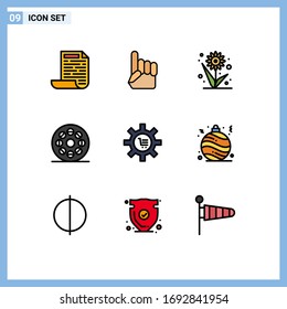 9 Creative Icons Modern Signs and Symbols of e; cart; flower; video; movie Editable Vector Design Elements