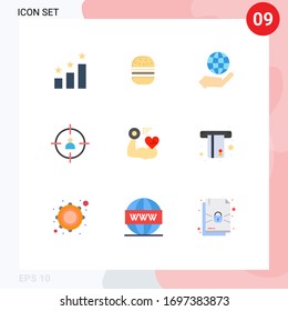 9 Creative Icons Modern Signs and Symbols of heart; growth; globe; target; human Editable Vector Design Elements