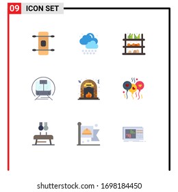 9 Creative Icons Modern Signs and Symbols of fire; culture; supermarket; christmas; trian Editable Vector Design Elements