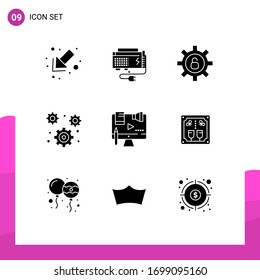 9 Creative Icons Modern Signs and Symbols of copyright; business; protection; setting; gear Editable Vector Design Elements