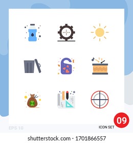 9 Creative Icons Modern Signs and Symbols of door tag; heart; sun; love; trash Editable Vector Design Elements