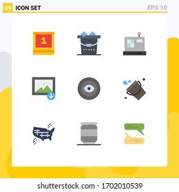 9 Creative Icons Modern Signs and Symbols of bucket; eye; commerce; award; mountain Editable Vector Design Elements