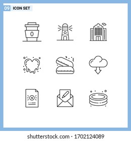 9 Creative Icons Modern Signs and Symbols of pie; fast food; house; emotions; bleeding heart Editable Vector Design Elements