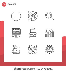 9 Creative Icons Modern Signs and Symbols of analytics; chair; look; baby; contact Editable Vector Design Elements