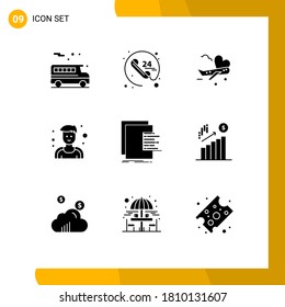 9 Creative Icons Modern Signs and Symbols of reports; data; airplane; chart; man Editable Vector Design Elements