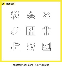 9 Kreative Symbole Moderne Zeichen und Symbole von Videos; Befestigung; Ressourcen; Sonne; wegweisende Editierelemente für Vektordesign