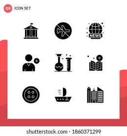 9 Creative Icons Modern Signs and Symbols of lab; chemistry; world wide; user; follow Editable Vector Design Elements