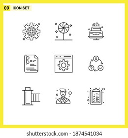 9 Creative Icons Modern Signs and Symbols of development; coding; love; education; document Editable Vector Design Elements