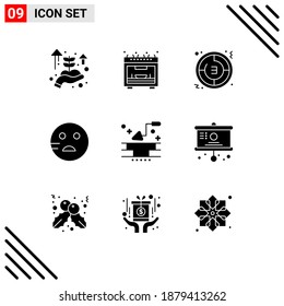 9 Kreative Symbole Moderne Zeichen und Symbole der Wand; Gebäude; Zeit; Ziegelstein; Emojis Editierbare Vectordesign-Elemente