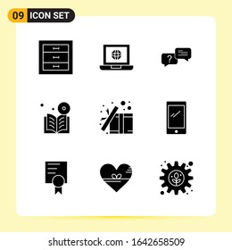 9 Creative Icons for Modern website design and responsive mobile apps. 9 Glyph Symbols Signs on White Background. 9 Icon Pack.