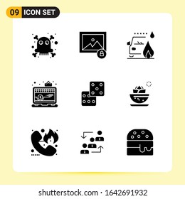 9 Creative Icons for Modern website design and responsive mobile apps. 9 Glyph Symbols Signs on White Background. 9 Icon Pack.