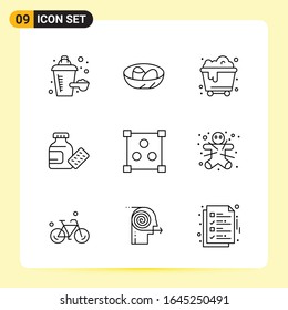 9 Creative Icons for Modern website design and responsive mobile apps. 9 Outline Symbols Signs on White Background. 9 Icon Pack.