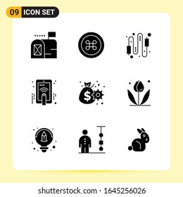 9 Creative Icons for Modern website design and responsive mobile apps. 9 Glyph Symbols Signs on White Background. 9 Icon Pack.