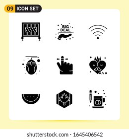 9 Iconos creativos para diseño de sitios web modernos y aplicaciones móviles sensibles. 9 Símbolos de glifo carteles de fondo blanco. Paquete de 9 iconos.
