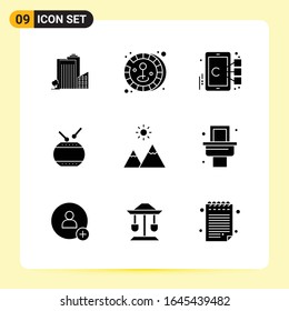 9 Creative Icons for Modern website design and responsive mobile apps. 9 Glyph Symbols Signs on White Background. 9 Icon Pack.