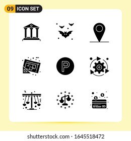 9 Iconos creativos para diseño de sitios web modernos y aplicaciones móviles sensibles. 9 Símbolos de glifo carteles de fondo blanco. Paquete de 9 iconos.
