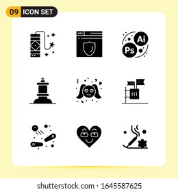 9 Creative Icons for Modern website design and responsive mobile apps. 9 Glyph Symbols Signs on White Background. 9 Icon Pack.
