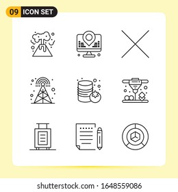 9 Creative Icons for Modern website design and responsive mobile apps. 9 Outline Symbols Signs on White Background. 9 Icon Pack.