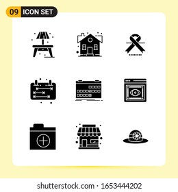 9 Creative Icons for Modern website design and responsive mobile apps. 9 Glyph Symbols Signs on White Background. 9 Icon Pack.