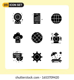 9 Creative Icons for Modern website design and responsive mobile apps. 9 Glyph Symbols Signs on White Background. 9 Icon Pack.