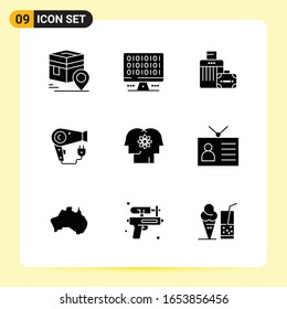 9 Kreative Symbole für modernes Webdesign und reaktionsfähige mobile Apps. 9 Glyphische Symbole Zeichen auf weißem Hintergrund. 9 Icon Pack.