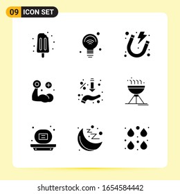 9 Creative Icons for Modern website design and responsive mobile apps. 9 Glyph Symbols Signs on White Background. 9 Icon Pack.