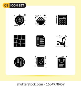 9 Kreative Symbole für modernes Webdesign und reaktionsfähige mobile Apps. 9 Glyphische Symbole Zeichen auf weißem Hintergrund. 9 Icon Pack.