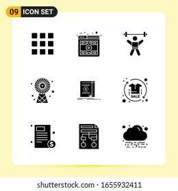 9 Kreative Symbole für modernes Webdesign und reaktionsfähige mobile Apps. 9 Glyphische Symbole Zeichen auf weißem Hintergrund. 9 Icon Pack.