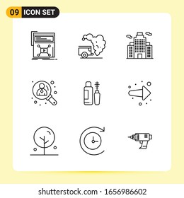 9 Creative Icons for Modern website design and responsive mobile apps. 9 Outline Symbols Signs on White Background. 9 Icon Pack.